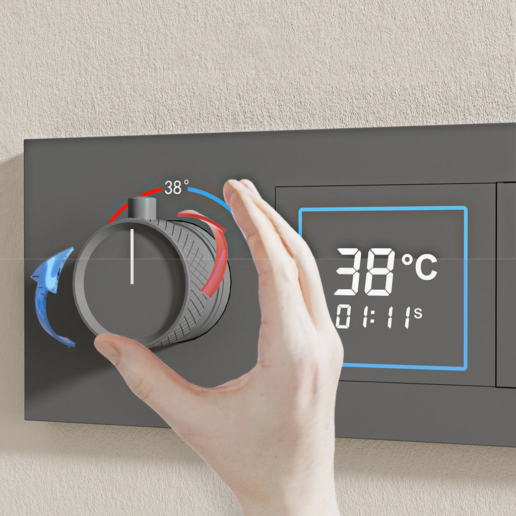 Bathroom black brass thermostatic shower set with LED digital display ceiling design,wall mounted with 4 functions Shower system