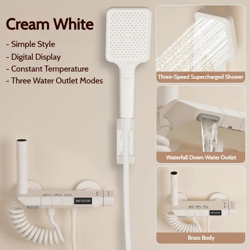Deluxe Hot Cold Shower System Set Bathroom Rain Pressurized Shower Faucet Set Brass LED Digital Bathtub Shower Faucet Full Set