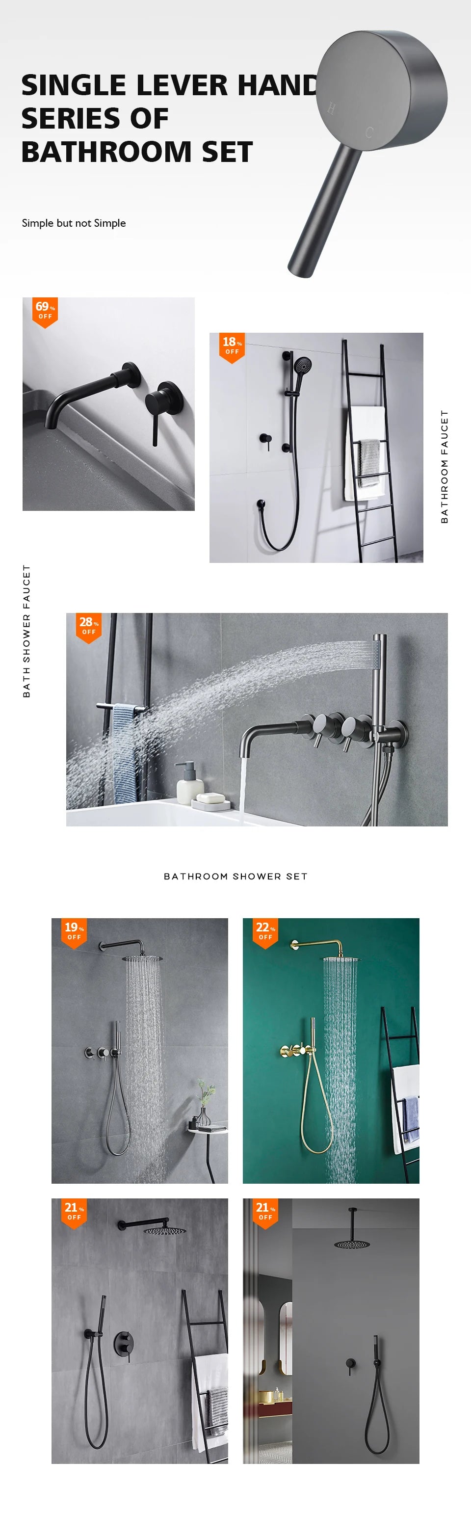 Bathroom Shower Faucet Set With Handshower Diverter Valve Holder Brass Wall Mount Spout Bathtub Mixer Bath Dual Handle Mixing
