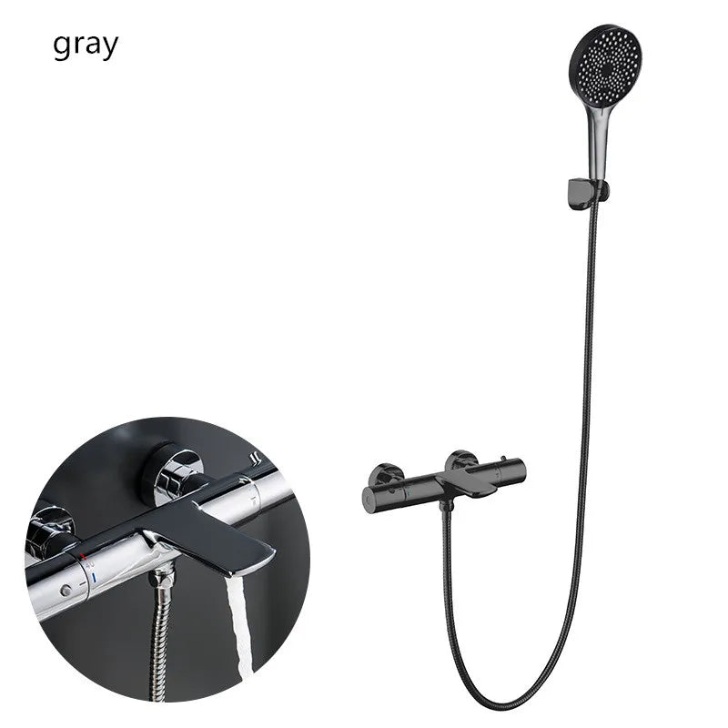 Bathroom Shower Faucet Set Wall Mounted White Brass Shower Faucet Set Black Gray Finished Thermostatic Modern Styel New