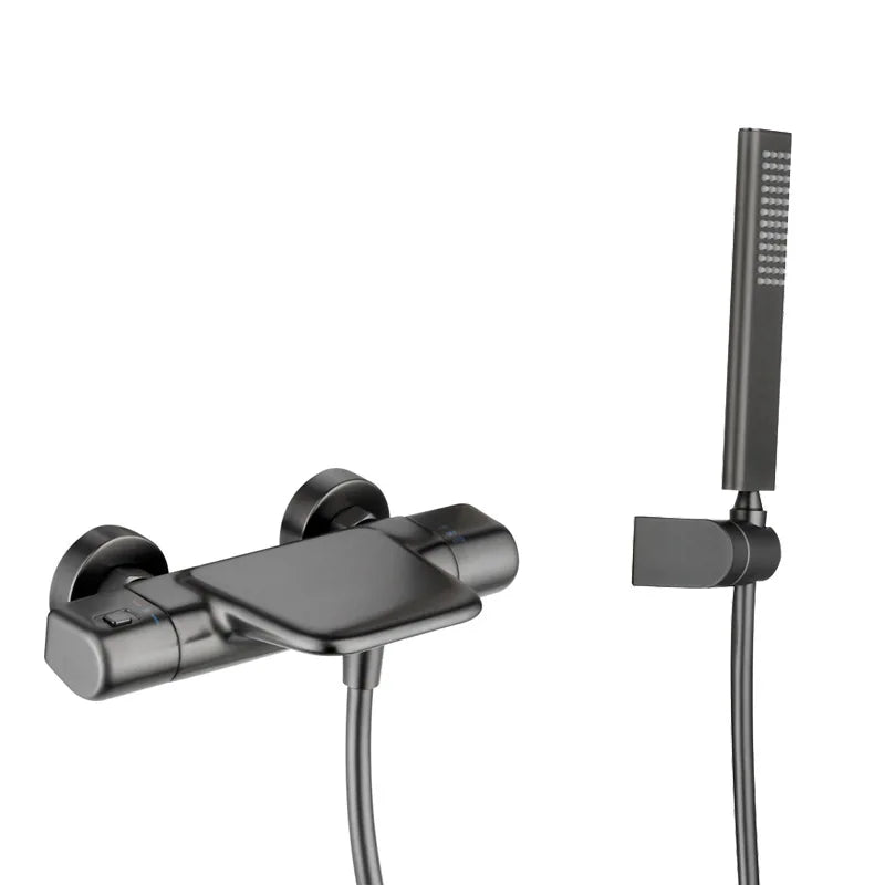 Bathtub Shower Set Wall Mounted Black Thermostatic Shower Faucet Set White Bathroom Waterfall Bath & Shower Mixer Tap Brass