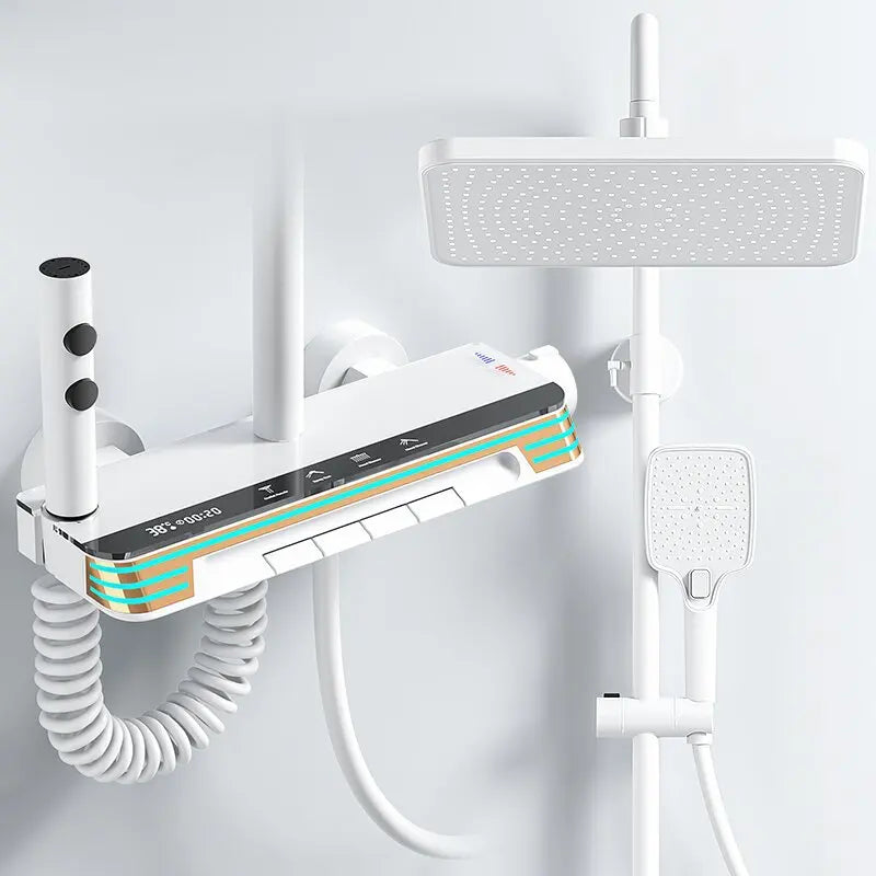 Ambient Lighting Digital Bathroom Shower System 12 Inch Rain Shower Head Waist Spray Thermostatic Digital Bathroom Shower Set