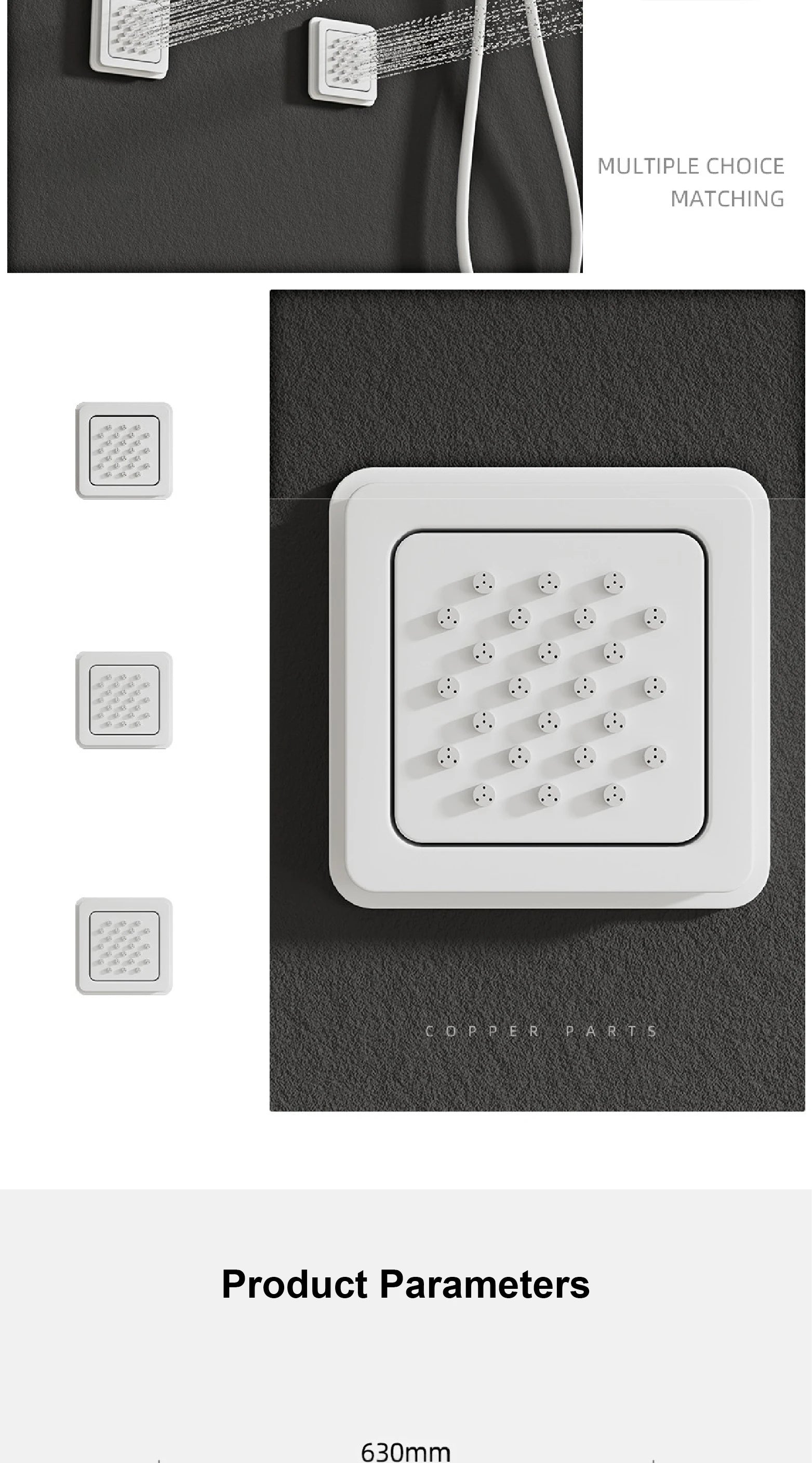 Bathroom black brass thermostatic shower set with LED digital display ceiling design,wall mounted with 4 functions Shower system