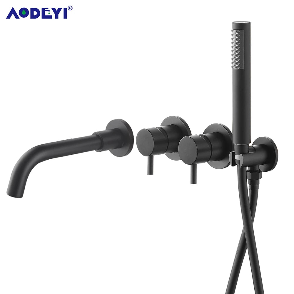 Bathroom Shower Faucet Set With Handshower Diverter Valve Holder Brass Wall Mount Spout Bathtub Mixer Bath Dual Handle Mixing