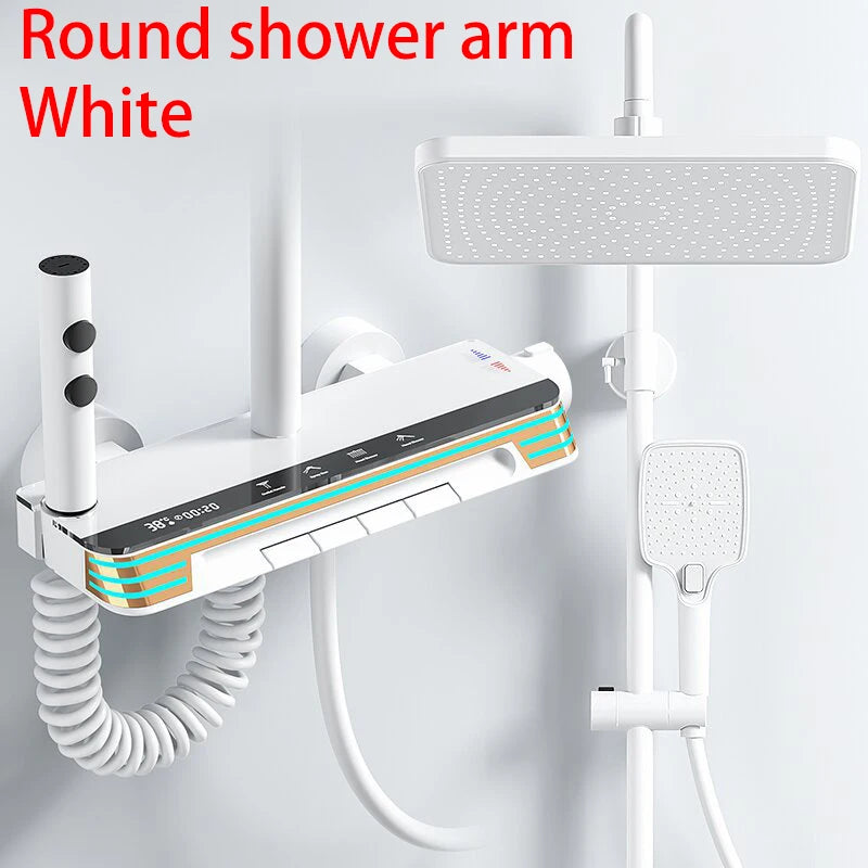 Ambient Lighting Digital Bathroom Shower System 12 Inch Rain Shower Head Waist Spray Thermostatic Digital Bathroom Shower Set