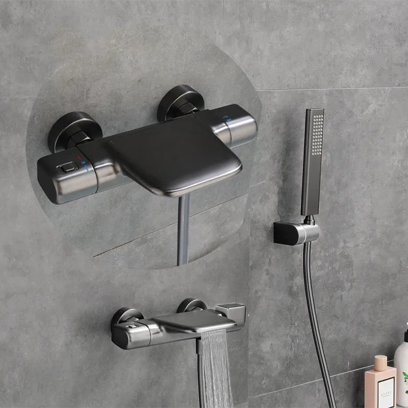 Bathtub Shower Set Wall Mounted Black Thermostatic Shower Faucet Set White Bathroom Waterfall Bath & Shower Mixer Tap Brass