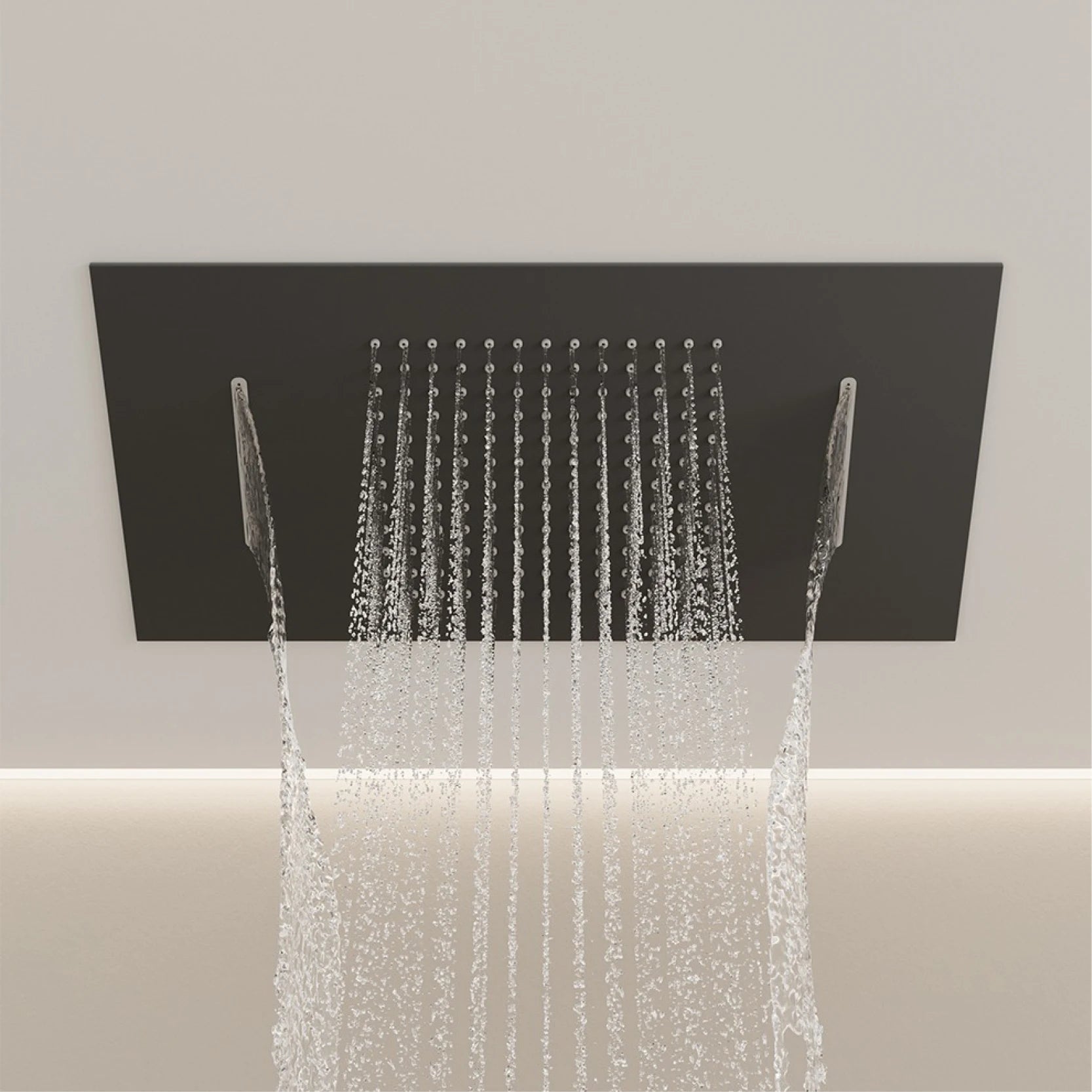 Bathroom black brass thermostatic shower set with LED digital display ceiling design,wall mounted with 4 functions Shower system