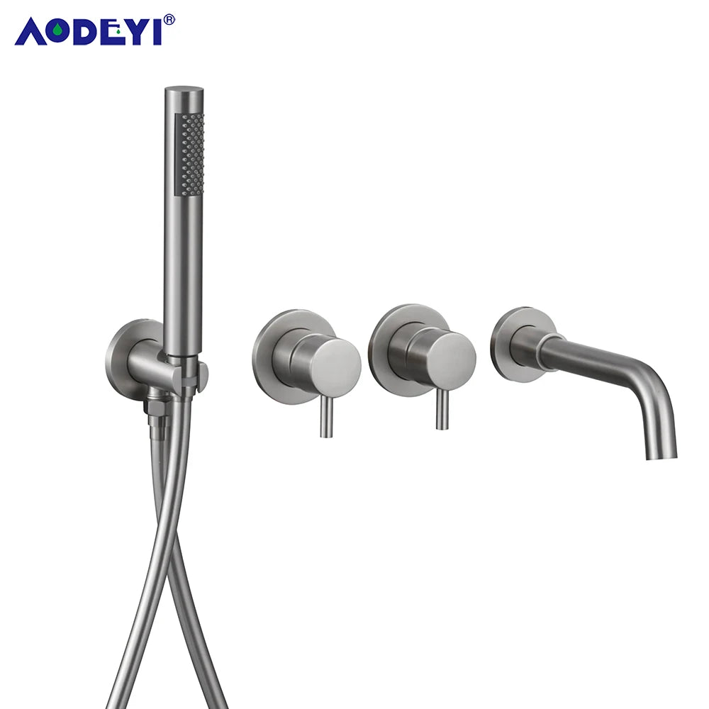 Bathroom Shower Faucet Set With Handshower Diverter Valve Holder Brass Wall Mount Spout Bathtub Mixer Bath Dual Handle Mixing