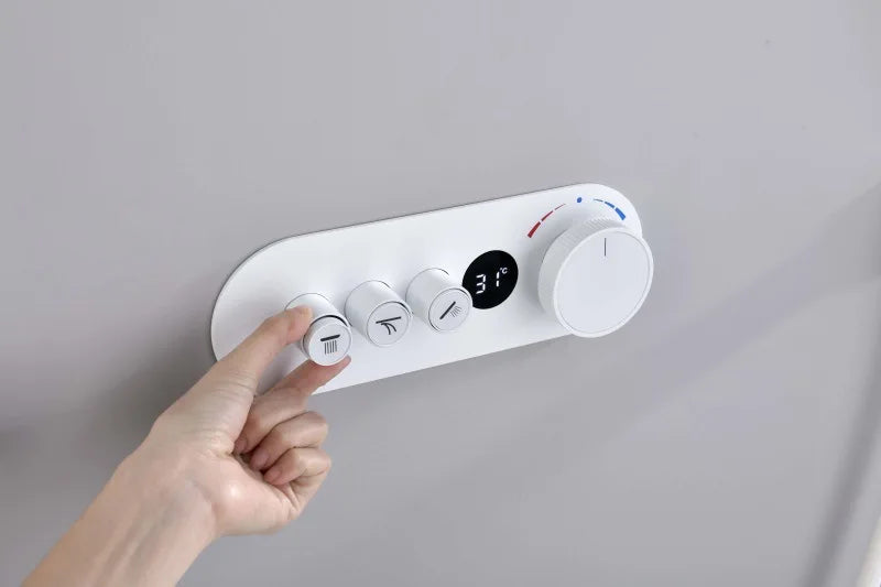 Bathroom Shower Faucet Set Brass Wall Mounted Thermostatic Rainfall style Shower Brush Gold /Gray Finished Three Functions