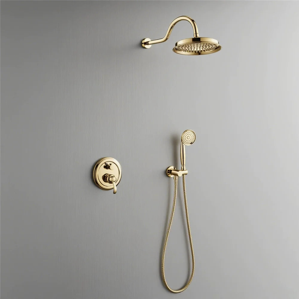 Antique Rainfall Shower Set Wall Mounted Brushed Gold Shower Faucet Set Total Brass Rose Gold Bath & Shower Mixer Tap Brass