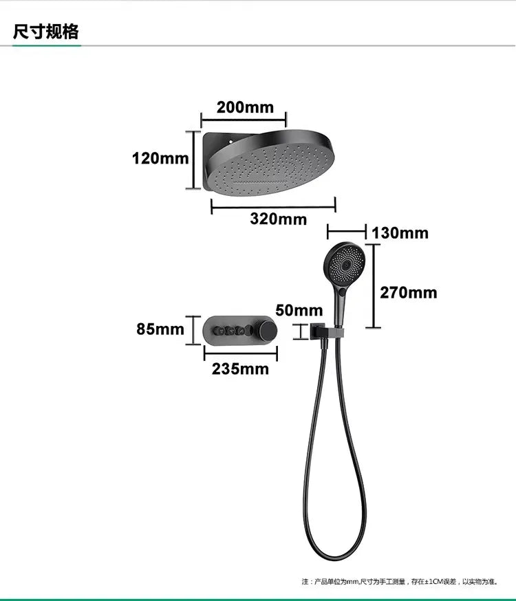 Bathroom Shower Faucet Set Brass Wall Mounted Thermostatic Rainfall style Shower Brush Gold /Gray Finished Three Functions