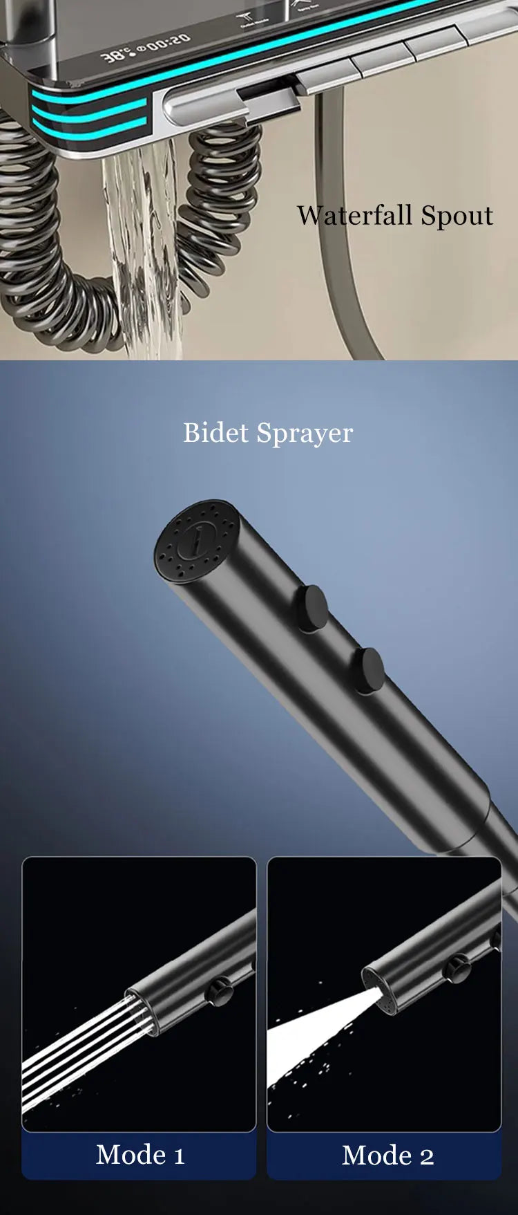 Ambient Lighting Digital Bathroom Shower System 12 Inch Rain Shower Head Waist Spray Thermostatic Digital Bathroom Shower Set