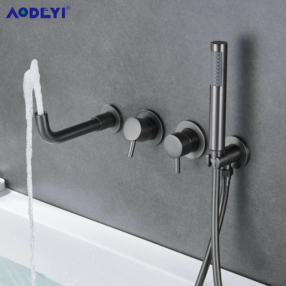 Bathroom Shower Faucet Set With Handshower Diverter Valve Holder Brass Wall Mount Spout Bathtub Mixer Bath Dual Handle Mixing
