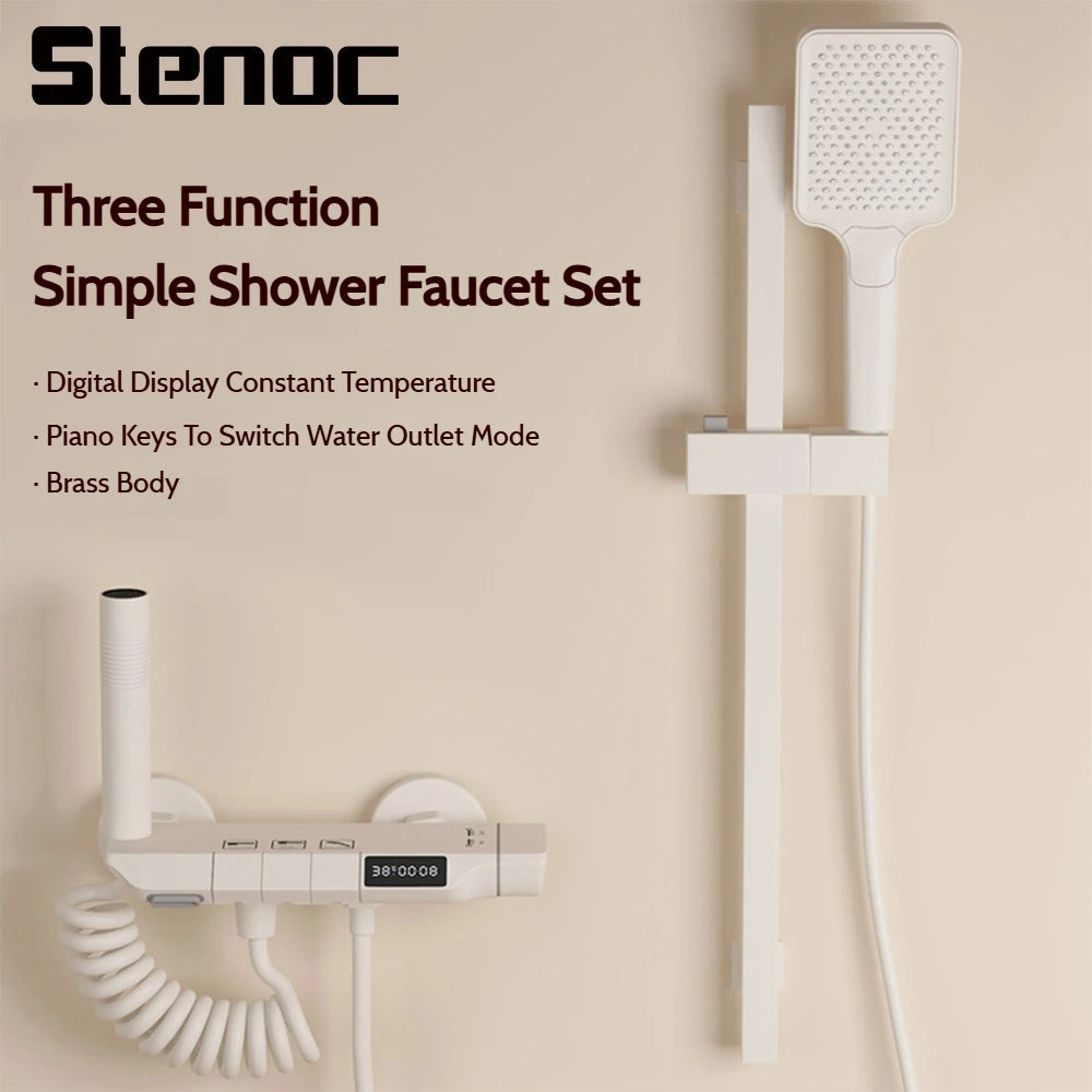 Deluxe Hot Cold Shower System Set Bathroom Rain Pressurized Shower Faucet Set Brass LED Digital Bathtub Shower Faucet Full Set