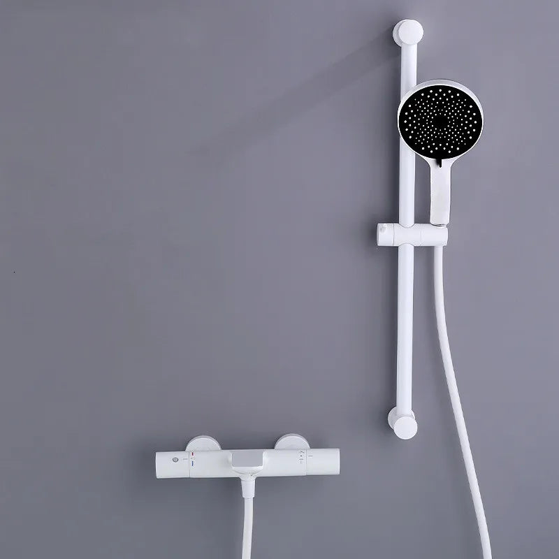 Bathroom Shower Faucet Set Wall Mounted White Brass Shower Faucet Set Black Gray Finished Thermostatic Modern Styel New