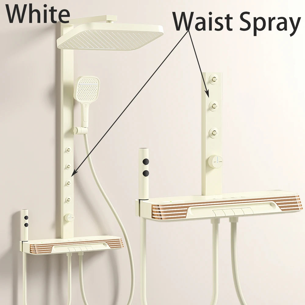 Ambient Lighting Digital Bathroom Shower System 12 Inch Rain Shower Head Waist Spray Thermostatic Digital Bathroom Shower Set