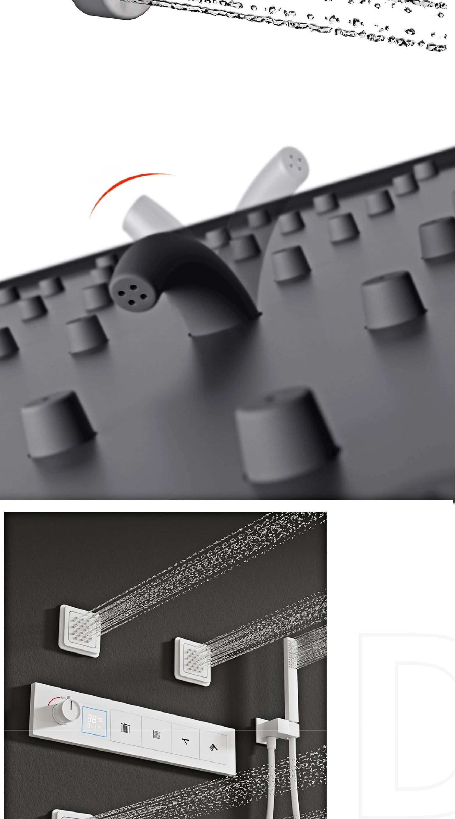 Bathroom black brass thermostatic shower set with LED digital display ceiling design,wall mounted with 4 functions Shower system