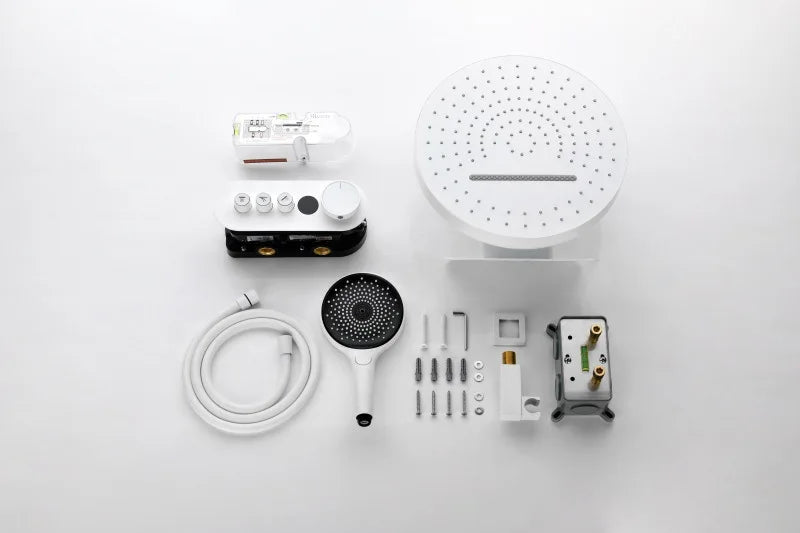 Bathroom Shower Faucet Set Brass Wall Mounted Thermostatic Rainfall style Shower Brush Gold /Gray Finished Three Functions